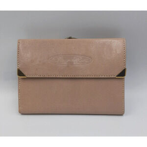 OSCAR DE LA RENTA Vintage Logo Leather Trifold Card Wallet Women Beige Rare NWT